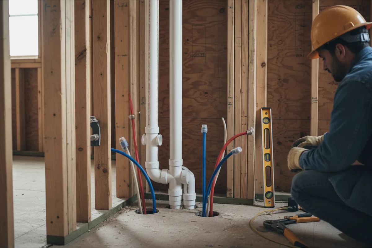 Drain and supply rough-in during Leak Detection in Corunna