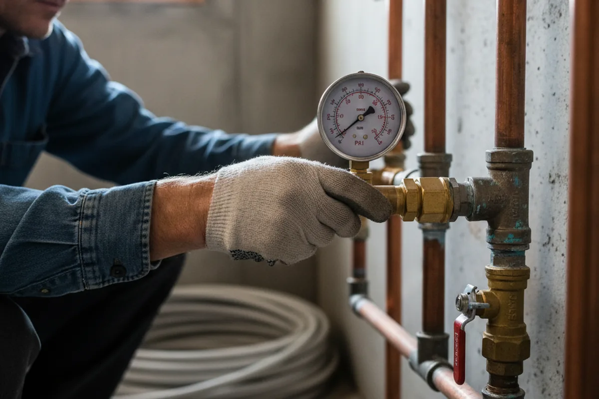 Pressure testing a repaired line during Water Line Repair in Corunna